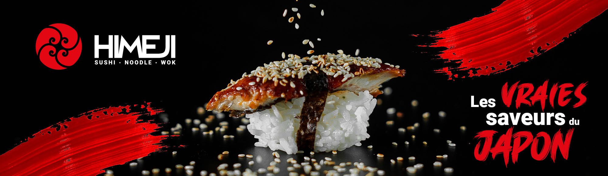 Sushi With Sesame Seeds On Black Background